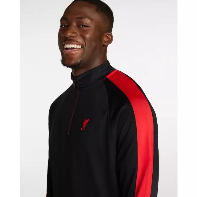 Liverpool FC Mens Quarter Zip Top Black - Official LFC Track Top Original Pria