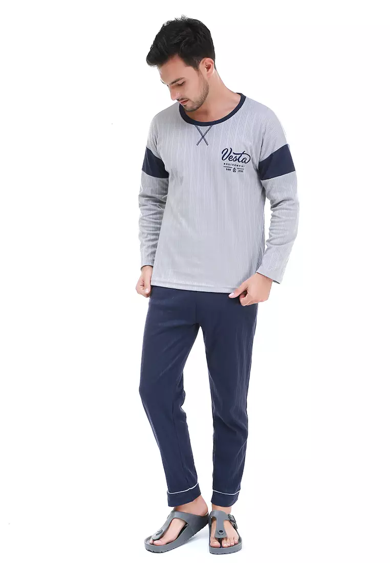 Klicin Setelan Baju Tidur Piyama Pria Good Night One Set Sleepwear Pajamas Material Fabric ORIGINAL - Grey