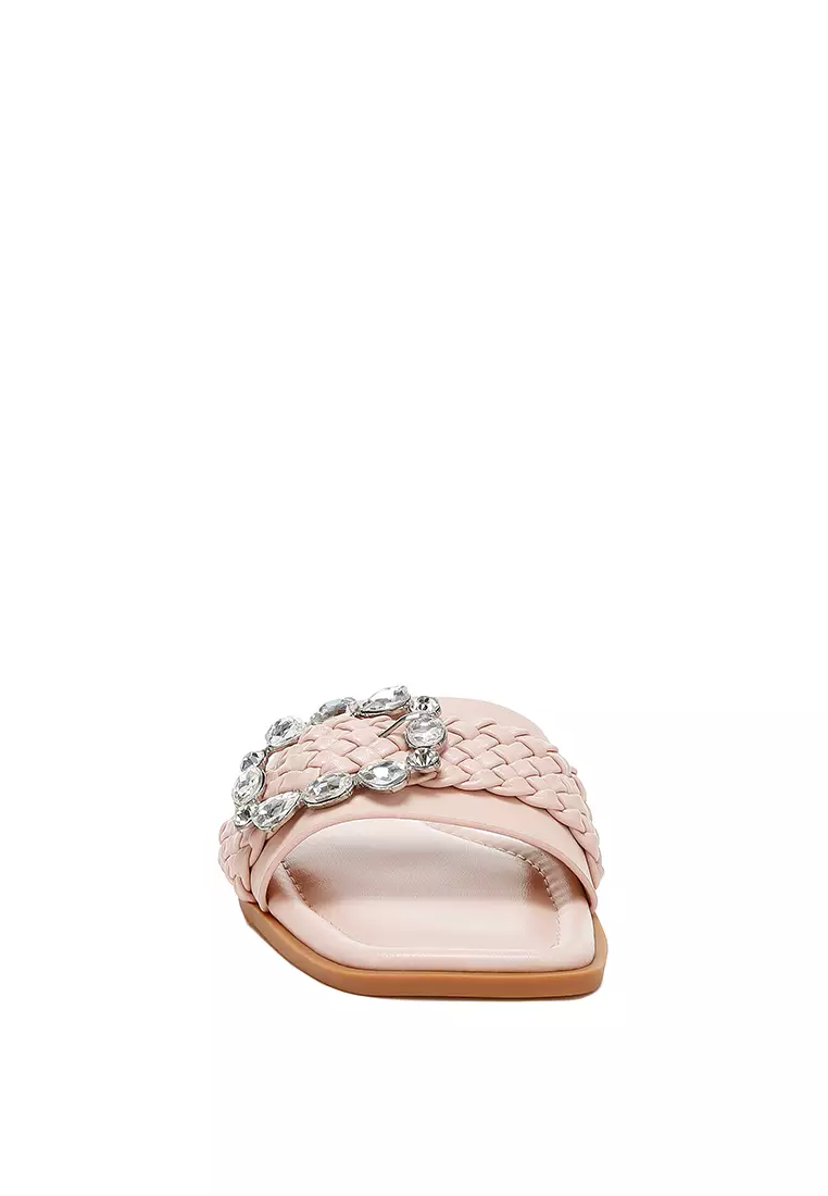 Sandal Datar Diamante dalam Warna Pink