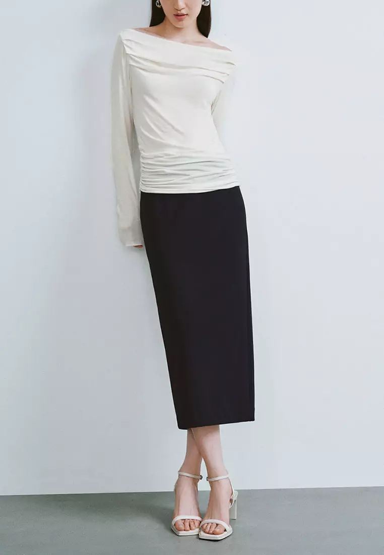 Cowl Neck Ruched Skinny Top