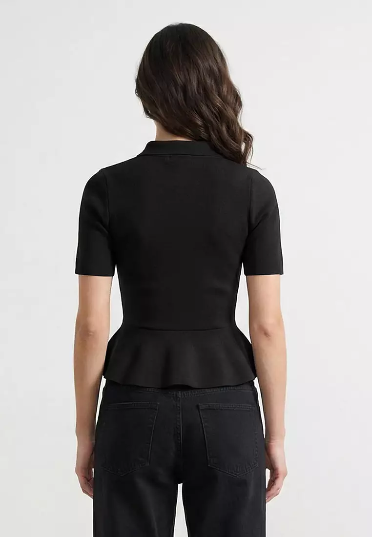 Black Peplum/Waist Fitted Button Detailed Blouse Twoss26Bz158