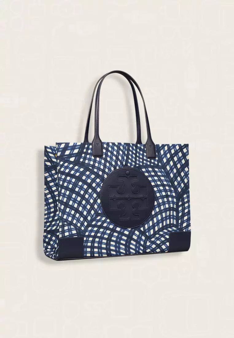 Jual Tory Burch Tory Burch Ella Printed Tote Navy Warped