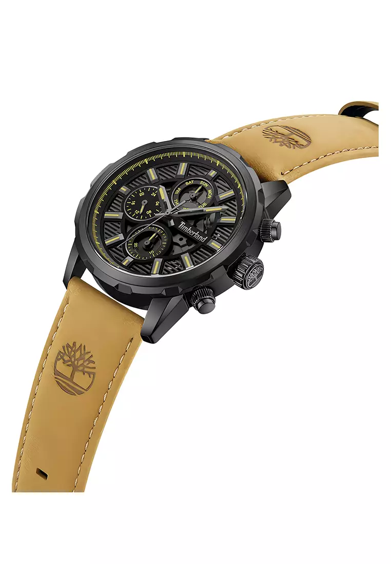Timberland Hampton Harbour - Jam Tangan Analog Pria - Black Dial - Tan Leather Strap - TDWGF0056101