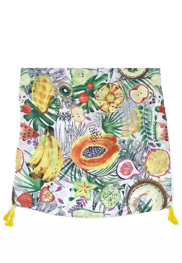 Printed Scarf Tassel Tropical Fruit