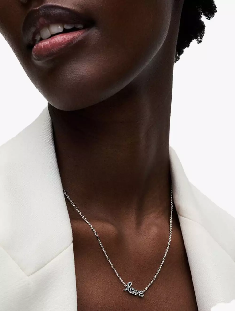 Love sterling silver collier with clear cubic zirconia