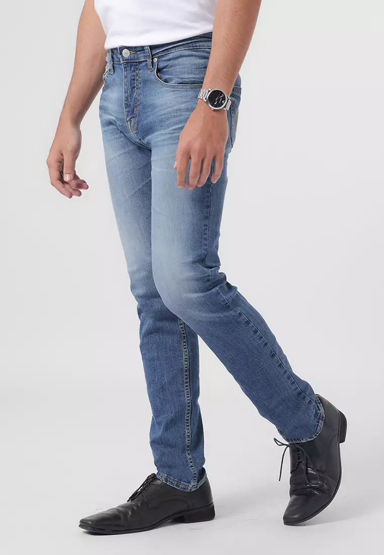 802 SLIM FIT Handcrafted OLD FANGLE 3D LIGHT BLUE  Celana Panjang Denim Pria