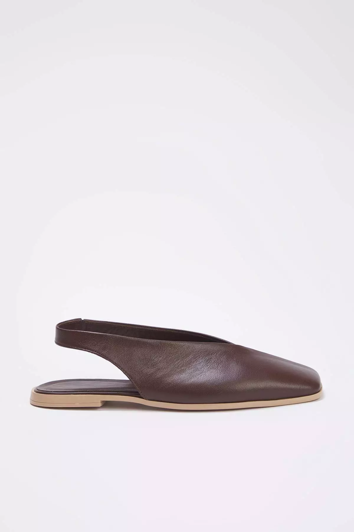 Dark Brown Genuine Leather Open Back Square Toe Women'S Ballerinas Takss25Be00018