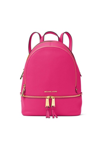 michael kors rhea medium leather backpack in pink