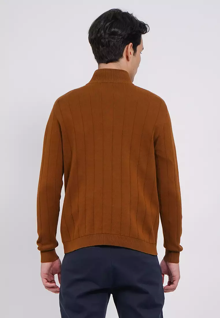 Slim Fit Half Zip Textured Sweater