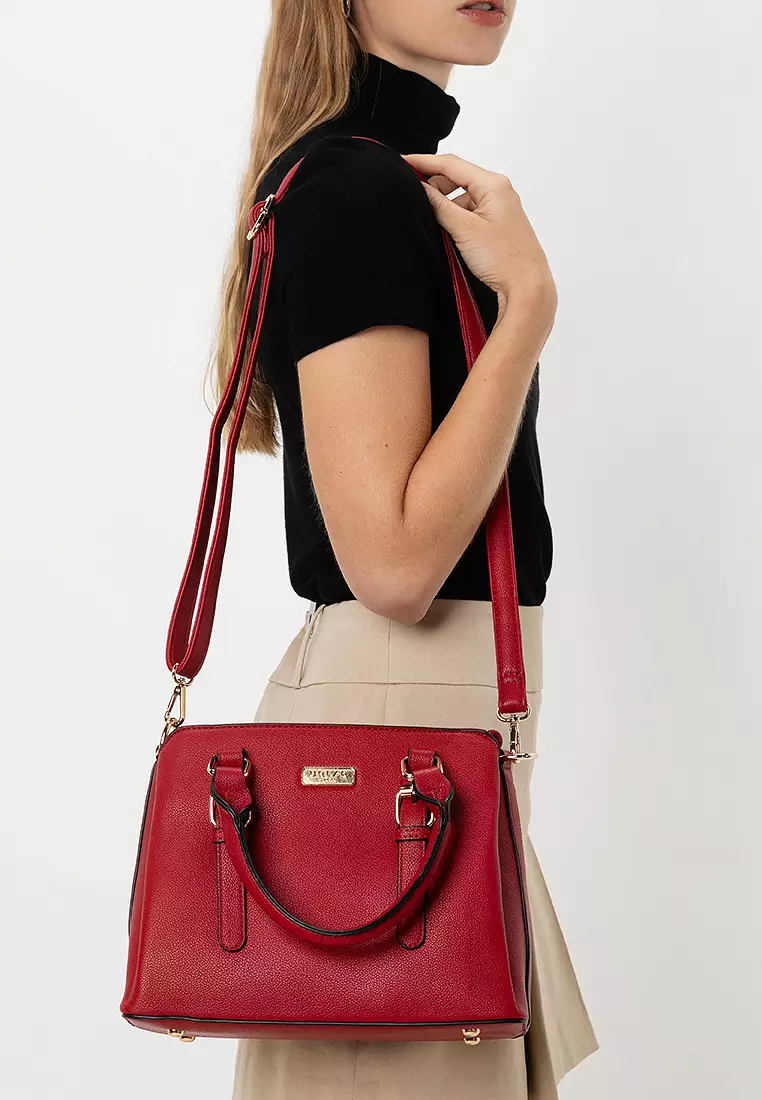 Pebbled Multi-Compartment Top Handle Bag