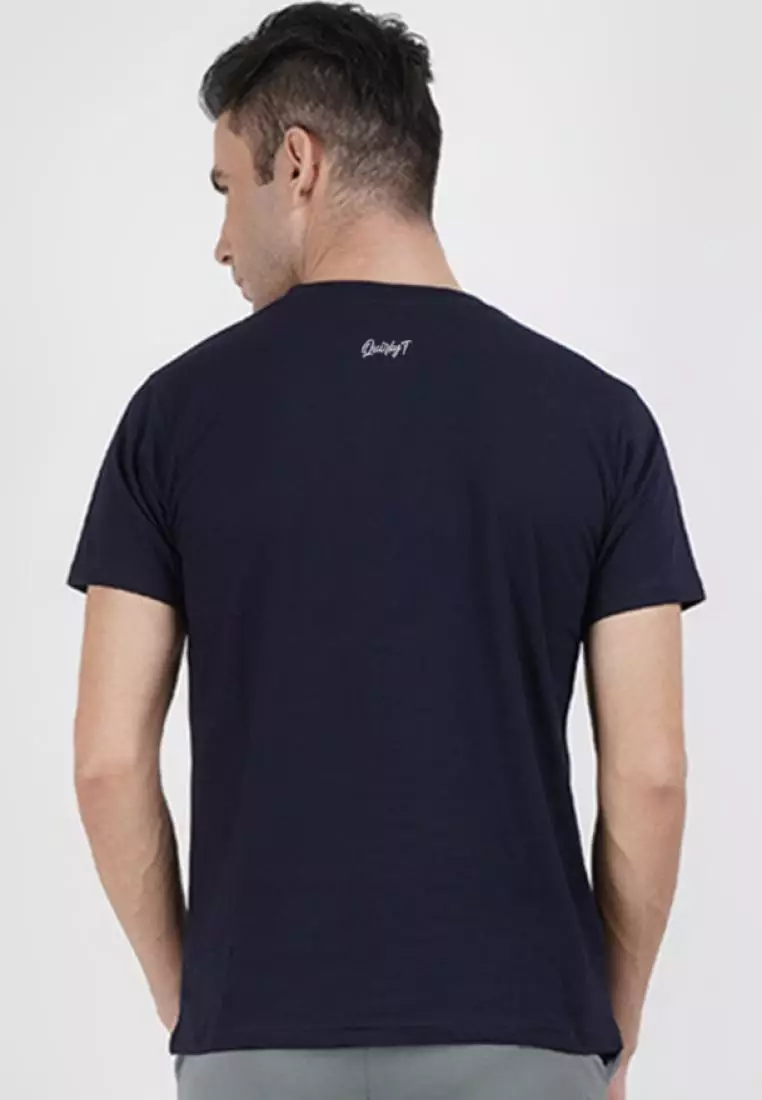 Never Give Up  Navy Blue Cotton Short Sleeve Regular Fit T-Shirt