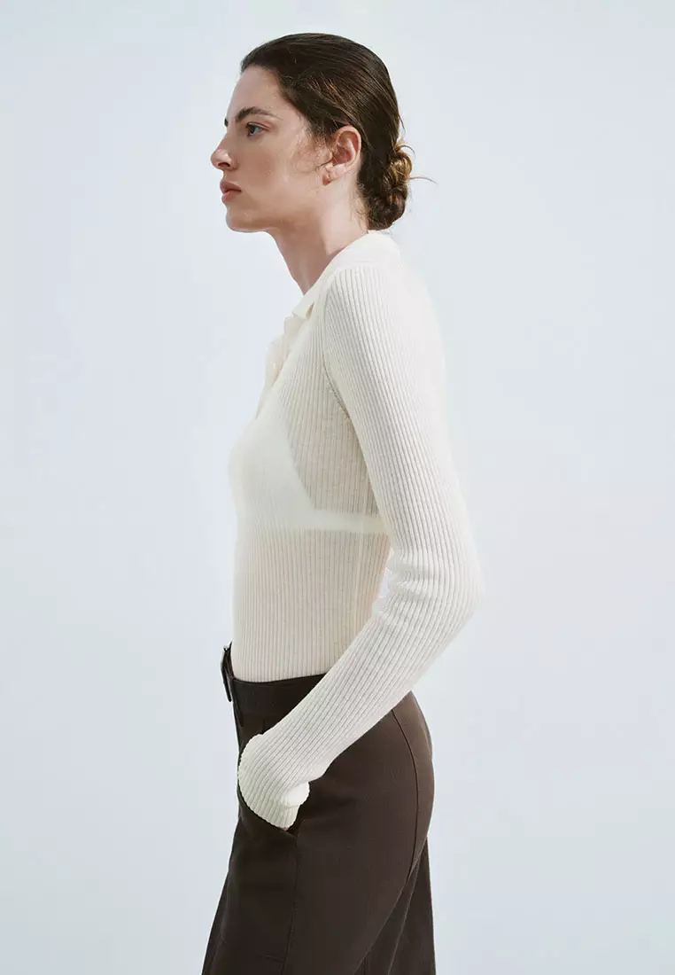 【明星同款】UR秋季新款女装纽扣翻领修身针织衫UWM940011