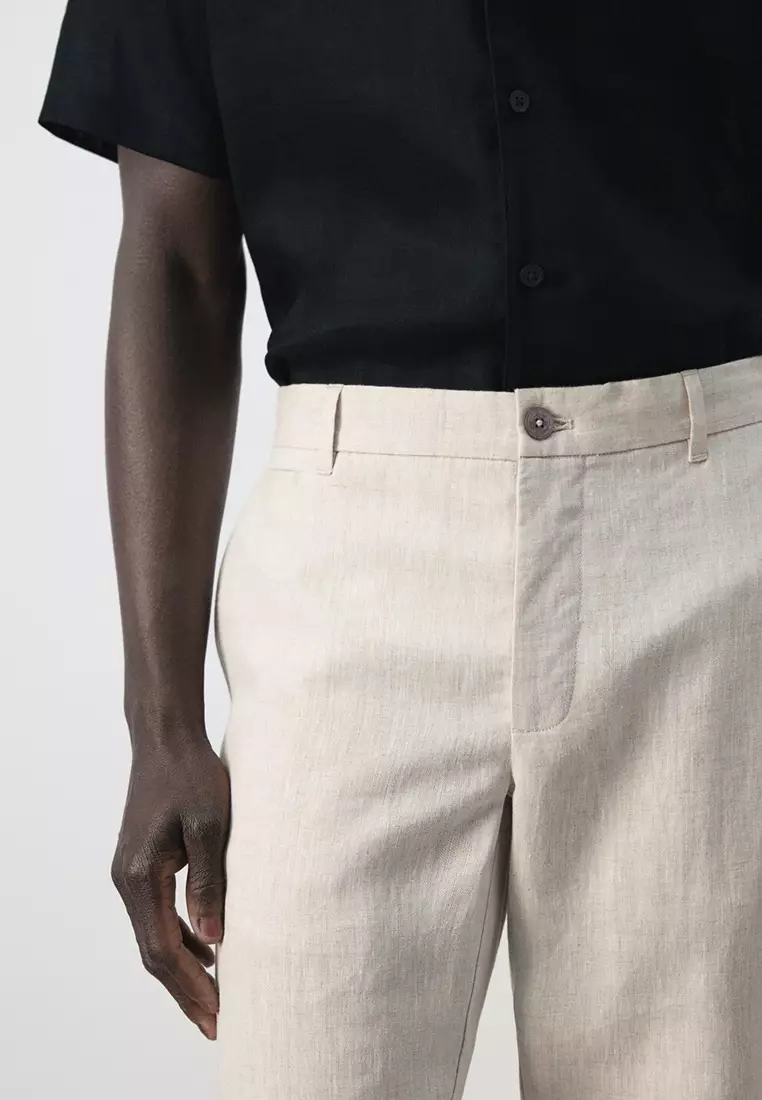 Slim-Fit 100% Linen Trousers
