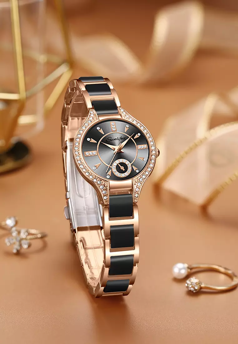 Jam Tangan Wanita Besi Rantai Analog Terbaru 8010 Mode Jam Tangan Cewek black