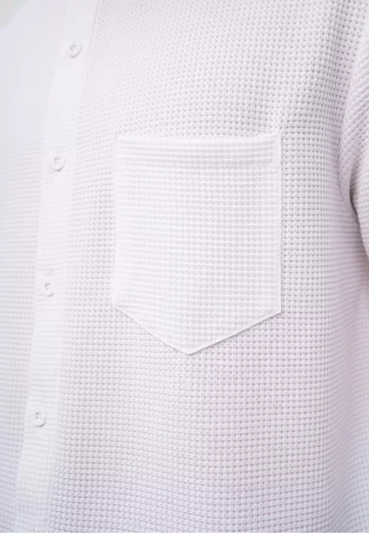 Ryusei Kemeja Kerah Koko Lengan Panjang Ultra Waffle White