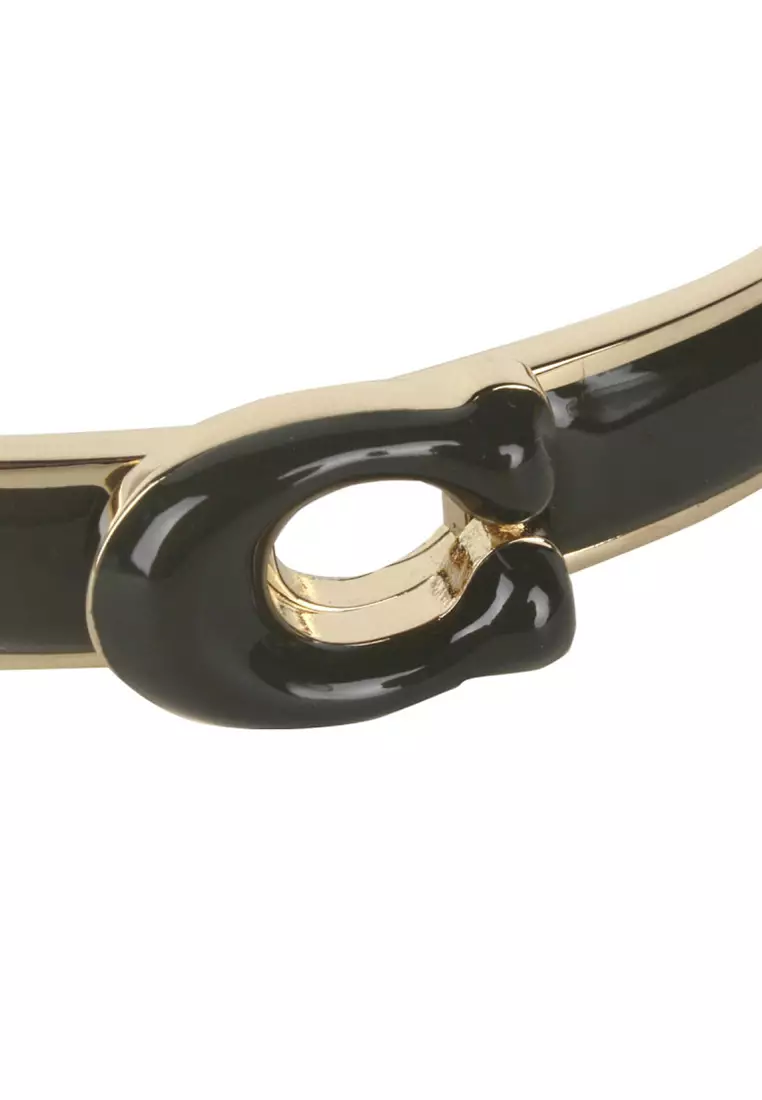 Sculpted C Hinged Bangle Bracelet in Green/Gold 448361