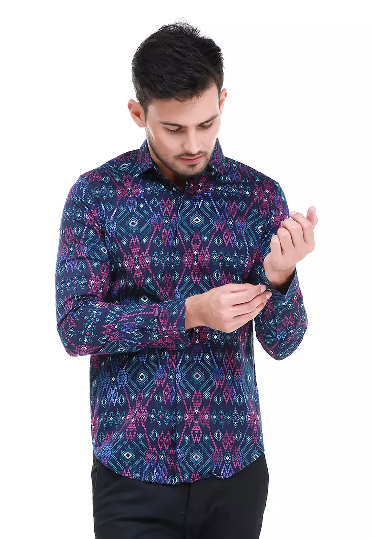 Dwan Kemeja Batik Pria Luxury Atasan Formal Longsleeve Shirt Material Cotton ORIGINAL - Tosca