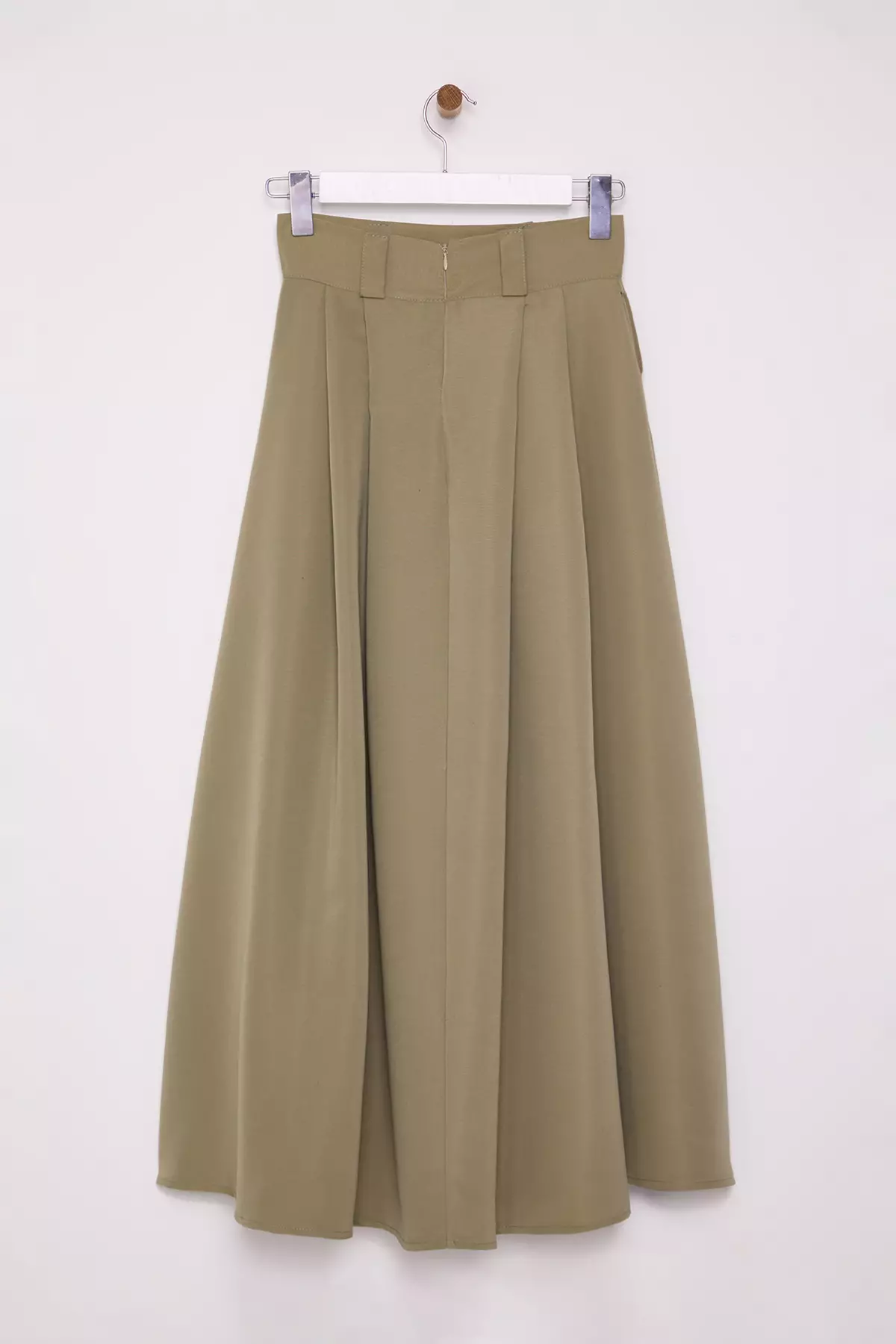 Khaki Pleated Maxi Length Skirt