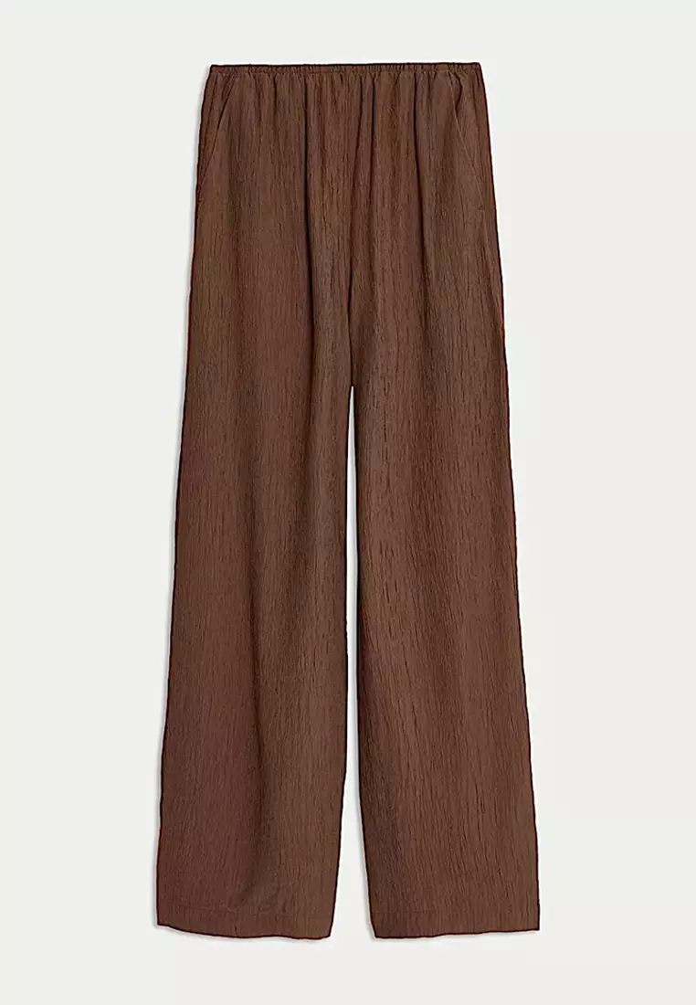 Viscose Rich Crinkle Elasticated Waist Wide Leg Trousers