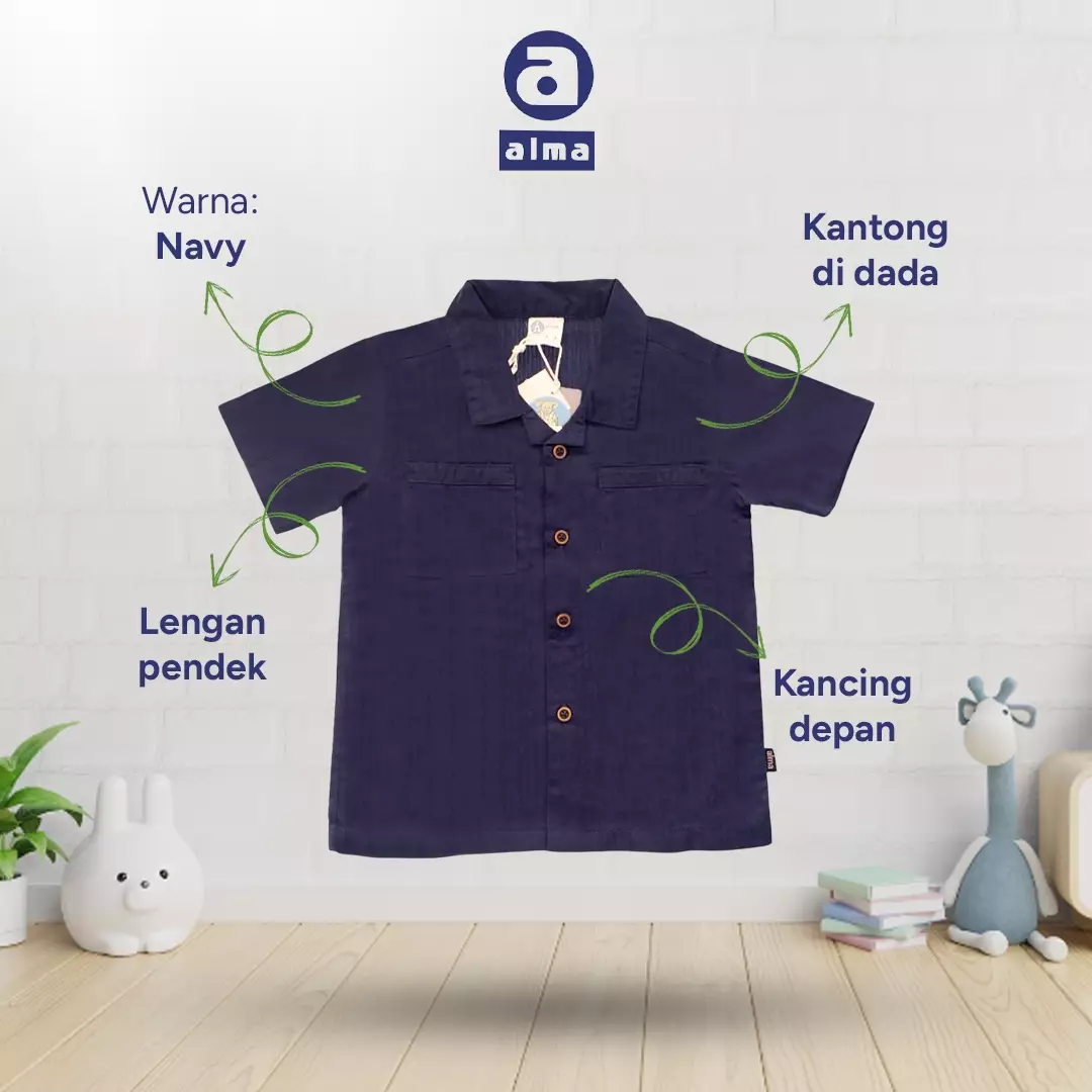 Alma Kids & Baby Kemeja Anak Navy/Biru Dongker Full Cotton