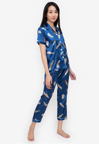F.101 blue Printed Short Sleeve Pajama Set 5D6B0AA46DAEBEGS_1