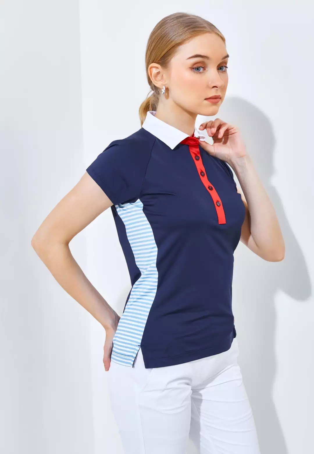 Jack Nicklaus Citruswood Premium Side Stripe Polo Ladies Classic Navy