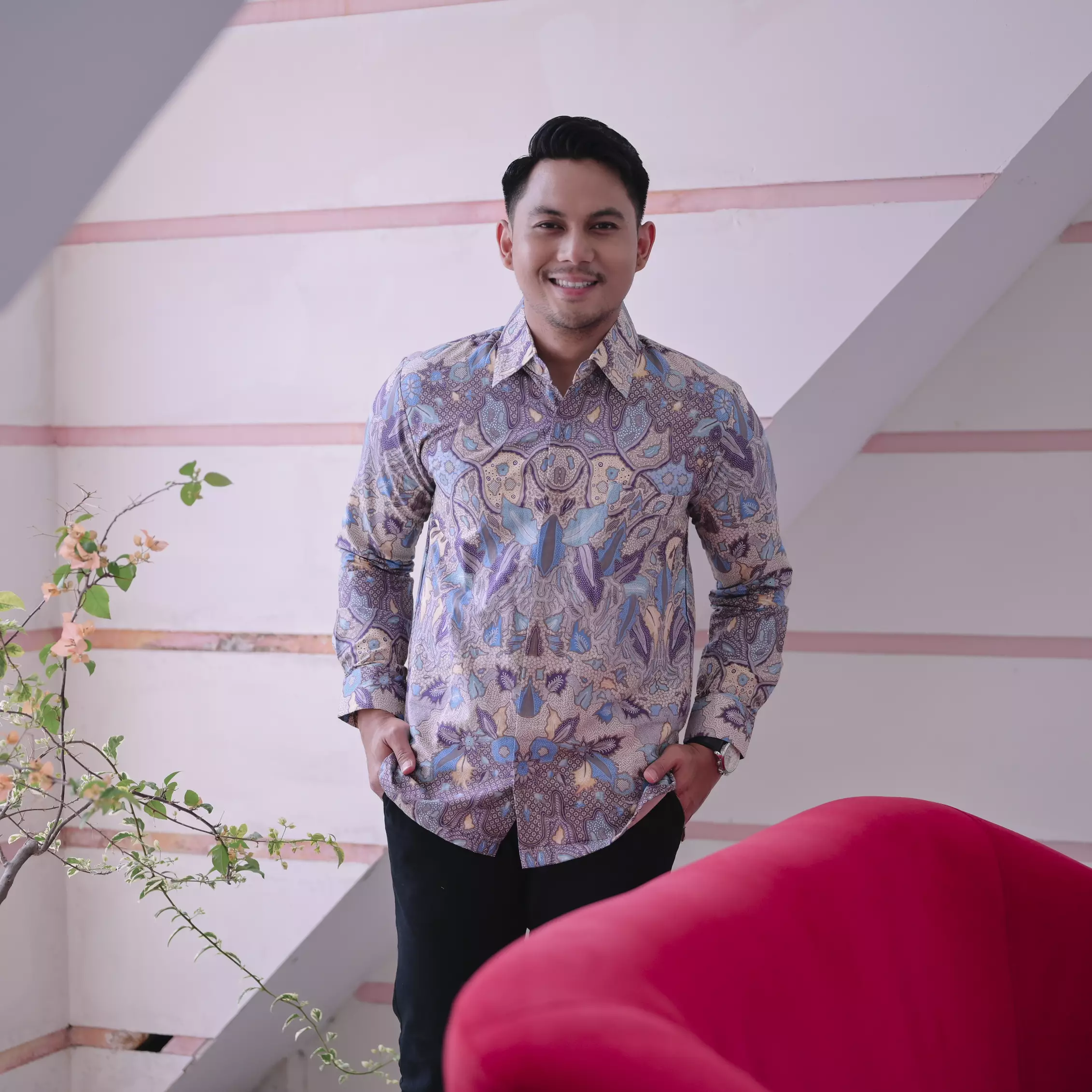 kemeja batik pria lengan panjang Katun halus reguler fit warna lilat original