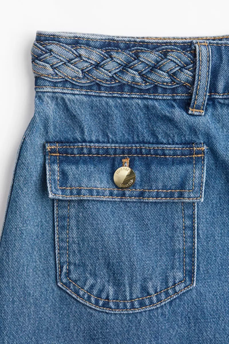 Braided-trim denim skirt