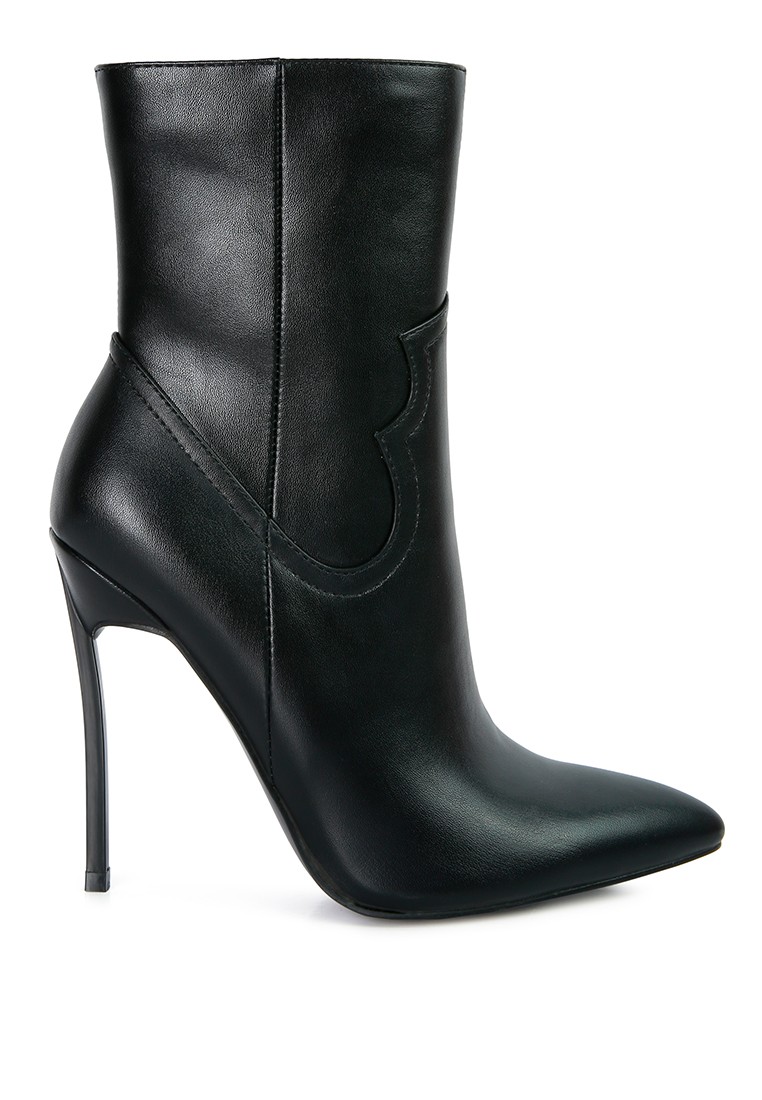 Black High Heel Cowgirl Ankle Boot