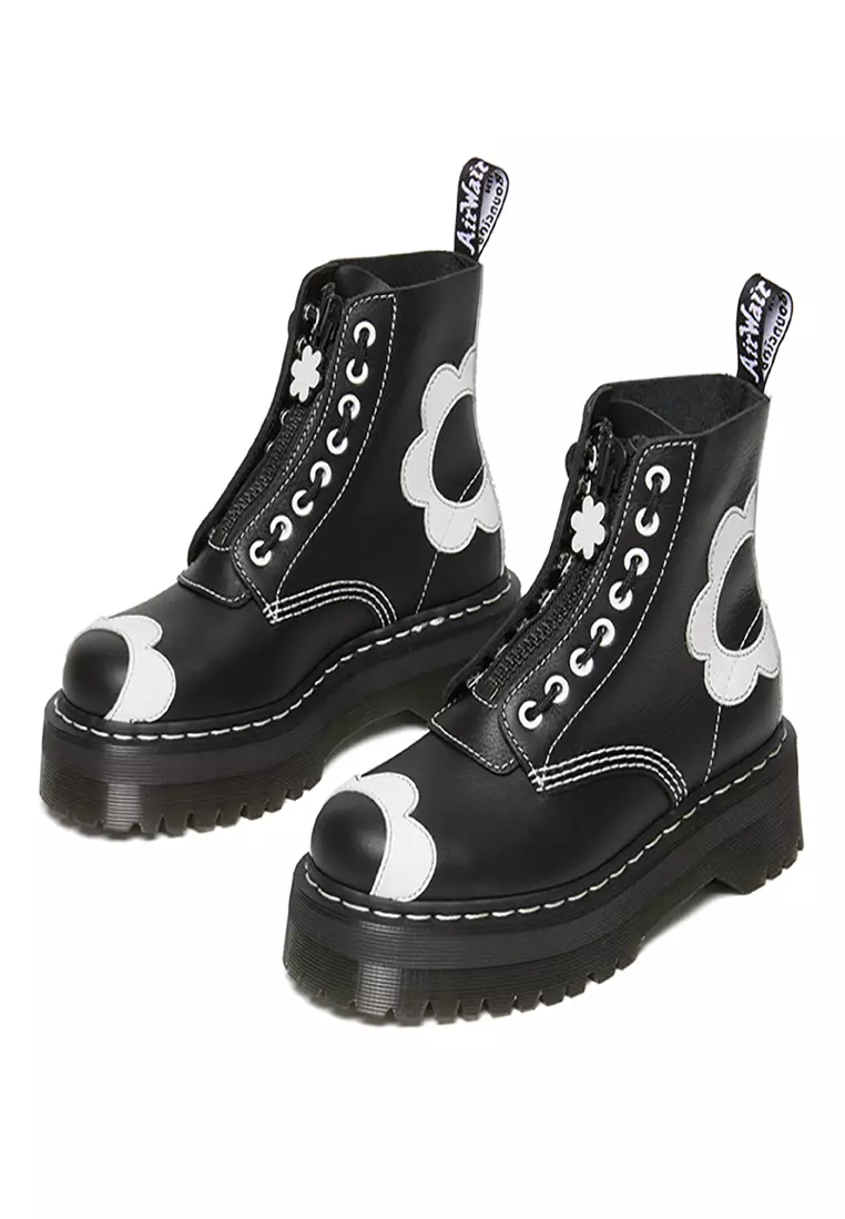 Sinclair Black & White Pisa Leather Platform Ankle Boots - Women