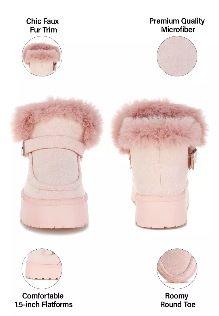 Pin Buckle Detail Snow Boots in Pink