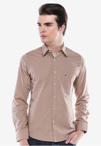 Jual Johnwin Johnwin Regular Fit Kemeja Formal Coklat Motif Polos Lengan Panjang Original Zalora Indonesia