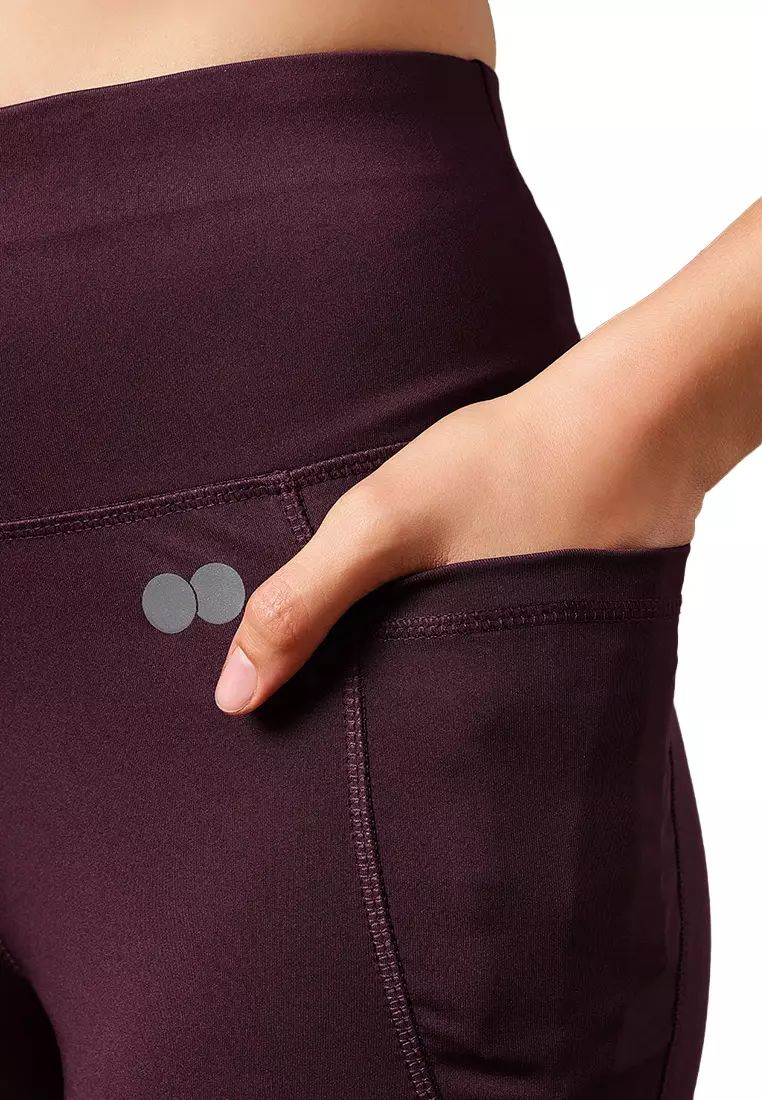 Clovia High Waist Flared Yoga Pants in Plum Colour with Side Pockets