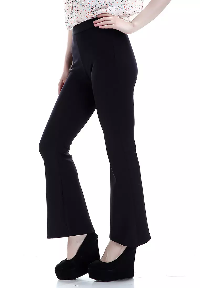 Zahlee Celana Cutbray Wanita Long Pants Woman Highwaist Kasual Bawahan - Hitam