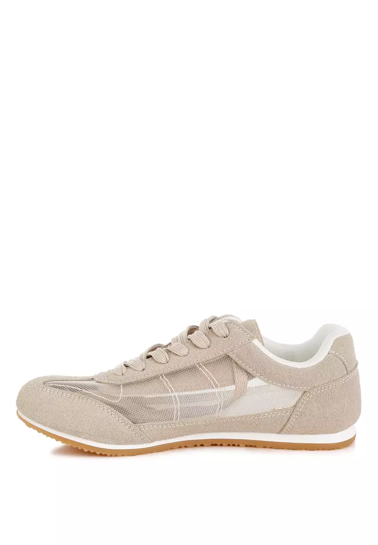 Microfiber & Mesh Sneakers in Beige