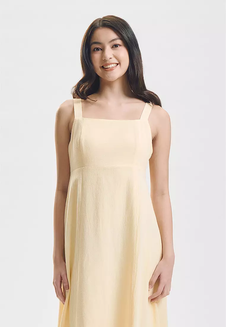 Wide Strap Midi Dress with Front Slit