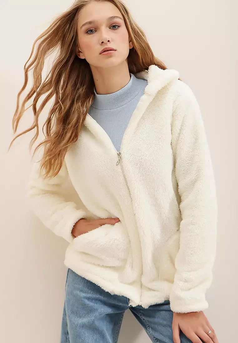 Hooded Zipper Oversized Plush Sweatshirt