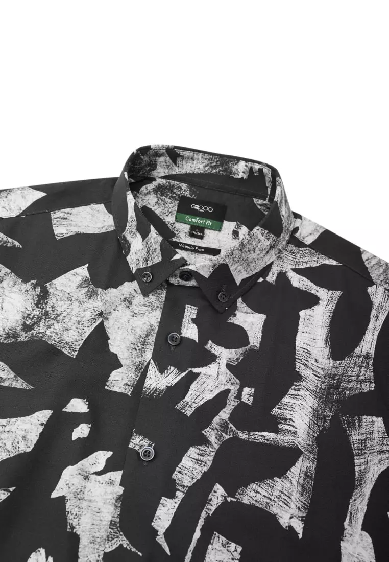 G2000 Cotton Oxford Ink Scatter Digital Print Comfort Fit Short Sleeve Casual Shirt
