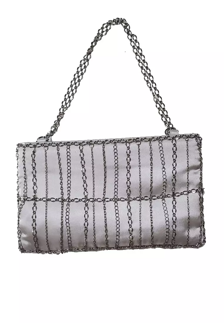 ANNE F ANNEF Chain Embellished Satin Evening Handbag Clutch 2024 | Buy ANNE  F Online | ZALORA Hong Kong