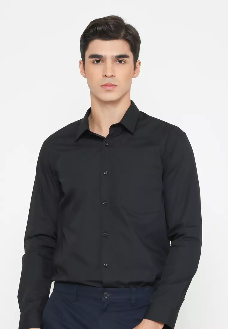 MEN'S BLACK SLIM FIT LONG SLEEVE SHIRT