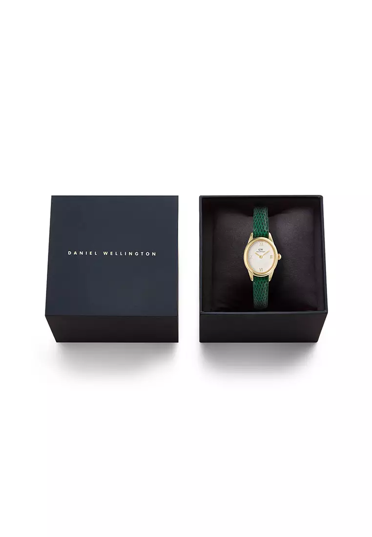 Ophelia Mini Green Lizard White Guilloché Gold - Women Watch Stainless Steel Leather Strap watch DW Official Authentic Original