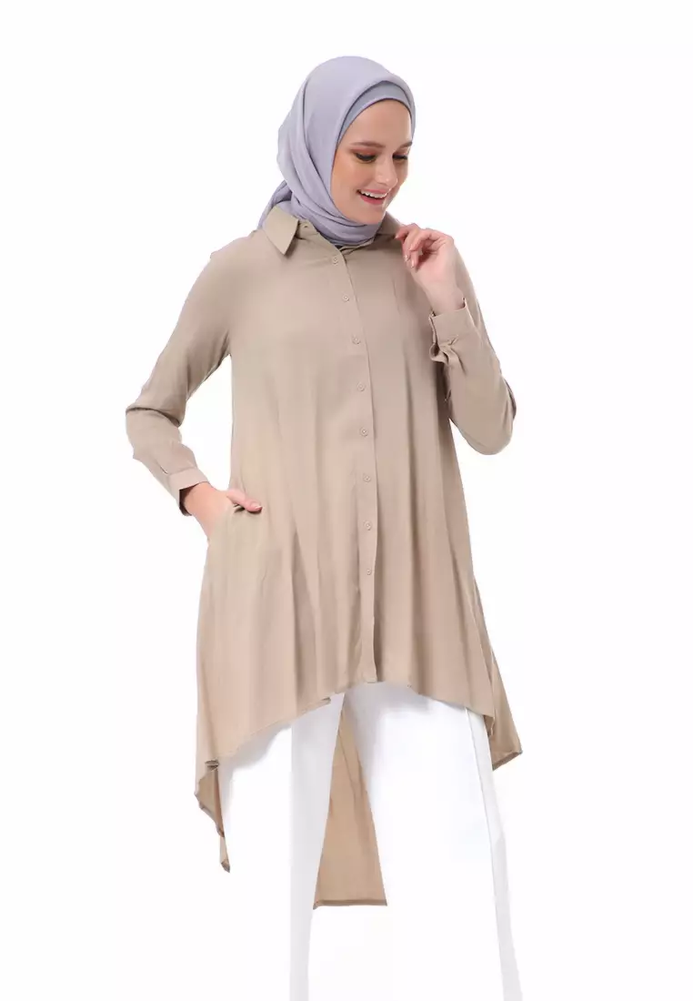 Adilla Tunik Long Sleeve Polos Regular Fit High Premium Quality - Khaki