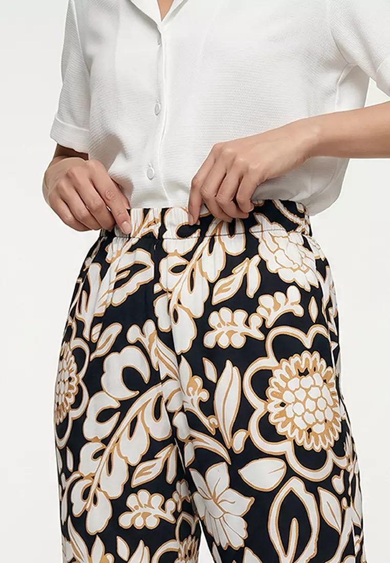 Women's Black Patterned Woven Viscose Trousers