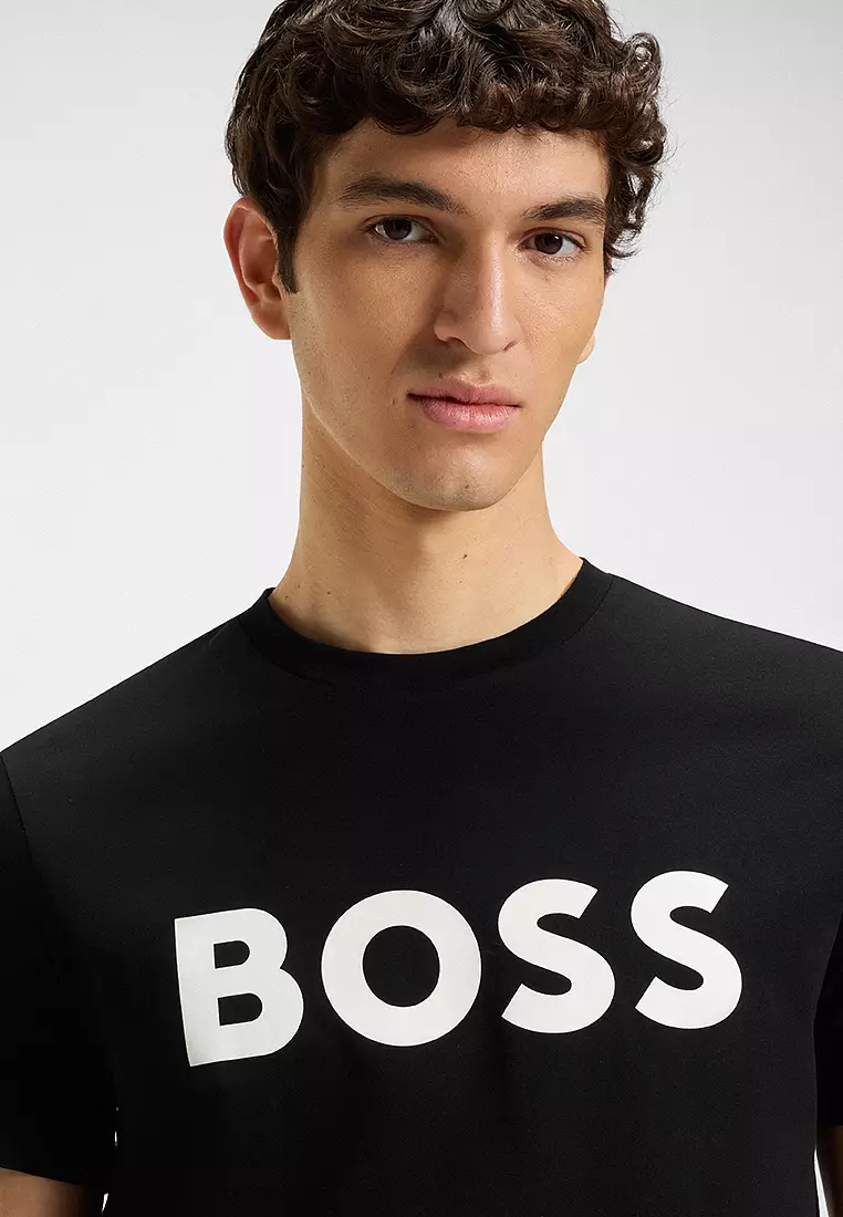 Rubber Print Logo Cotton Jersey T-Shirt - BOSS Orange