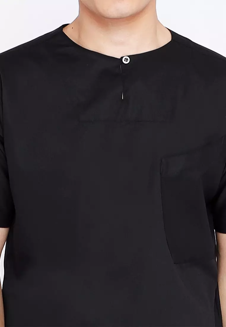 Casella Baju Koko Kurta Lengan Pendek | Casella Muslim Daily Wear 3003 Black