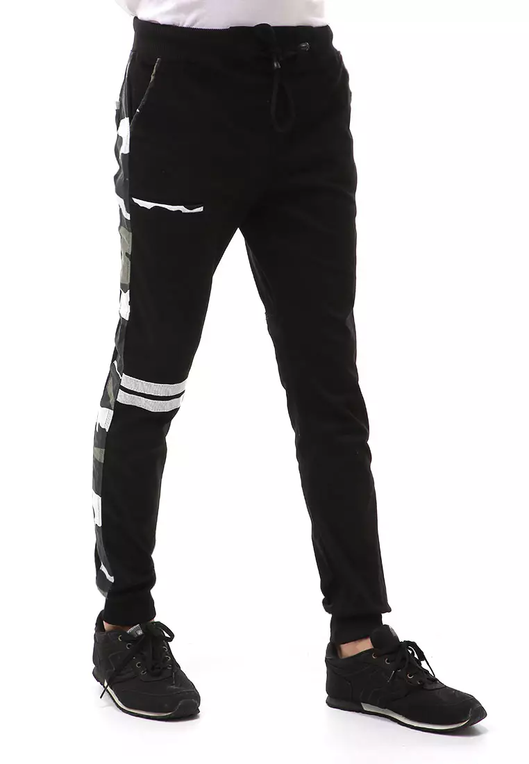 Locko Long Pants Celana Jogger Pria Long Side List Army Material Cotton Twill ORIGINAL - Black