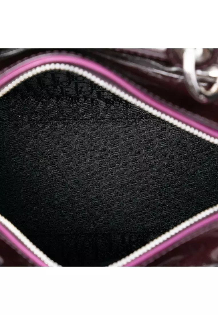 二手迪奧中型漆皮藤格紋 Lady Dior