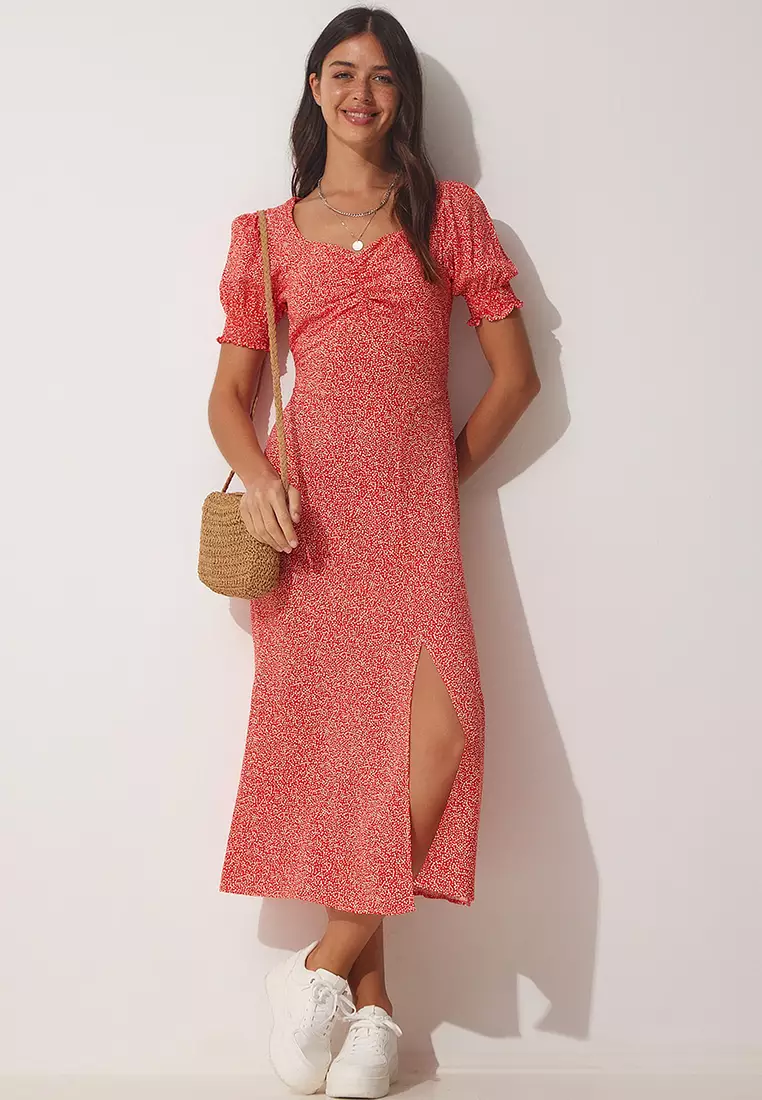 Red cotton summer best sale dress