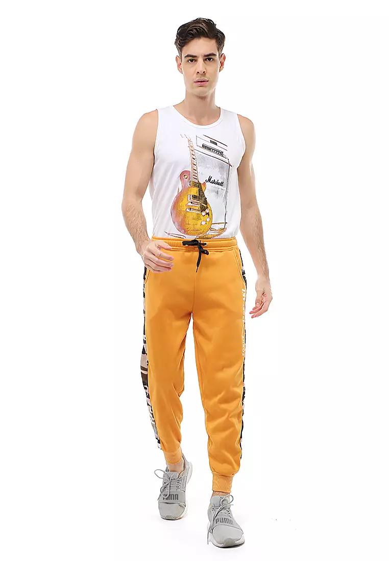 Locko Long Pants Celana Jogger Pria Kombinasi List Army Material Fleece ORIGINAL - Mustard