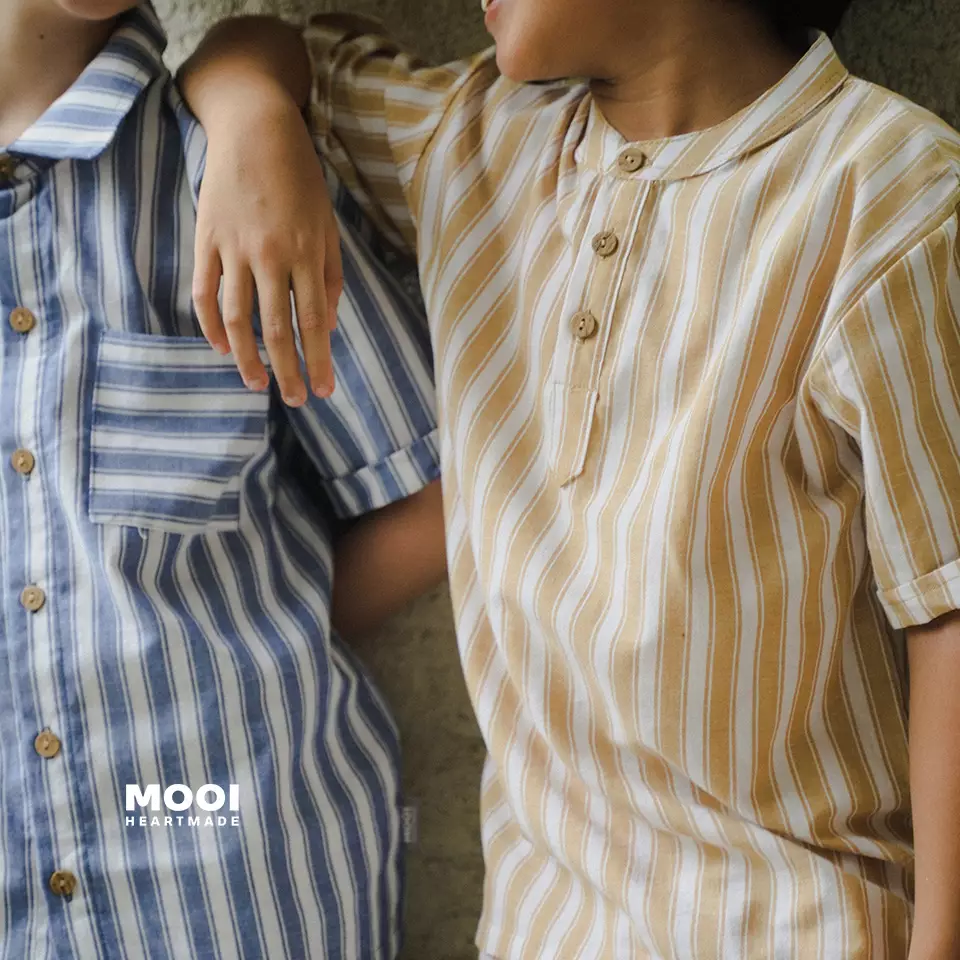 Mooi Kemeja Anak Laki-laki Kemeja Katun Motif Enzo Striped Shirt - Mocca
